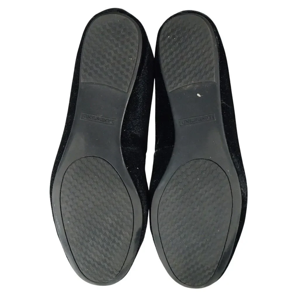 LANDS' END! BLACK VELVET & GROSGRAIN RIBBON BOW, RHINESTONE FLATS! SZ 9.5B